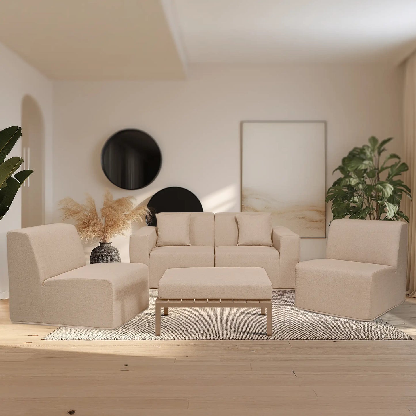 Deko Living 4 PieceSeating Brown Compressed Foam Sectional Sofa and Ottoman Set  - CIF50117