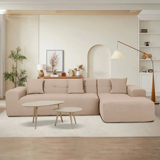 Deko Living 3 Piece Brown Compressed Foam Sectional Sofa Lounger and Table Set  - CIF50118