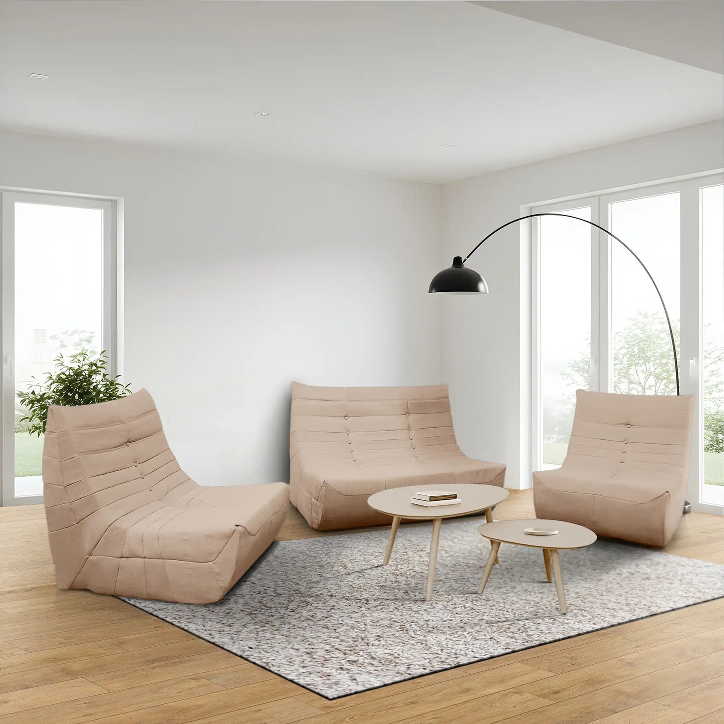 Deko Living 5 Piece Brown Compressed Foam Loveseat Sofa Chairs and Table Set  - CIF50119
