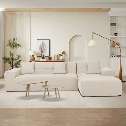 Deko Living 3 Piece Beige Compressed Foam Sectional Sofa Lounger and Table Set  - CIF50218