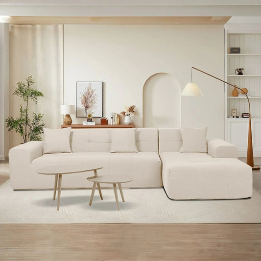 Deko Living 3 Piece Beige Compressed Foam Sectional Sofa Lounger and Table Set  - CIF50218