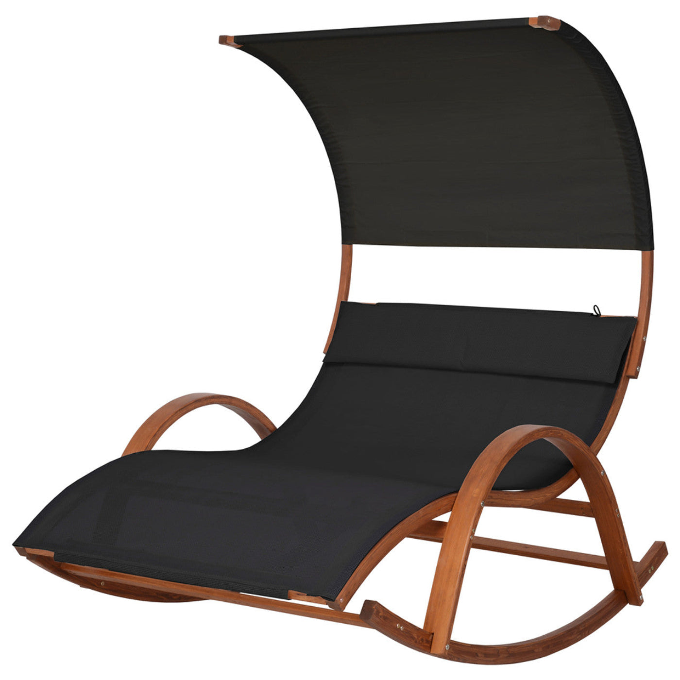 Deko Living Outdoor Cedar Wood Patio Lounge Daybed with Black Textilene Fabric & Canopy - COP20205BLK
