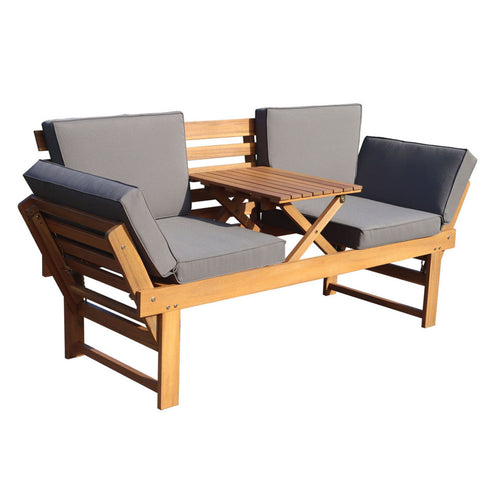 Deko Living Outdoor Acacia Wood Patio Bench/Lounge with Fold Down Center Table & Side Panels  - COP20209