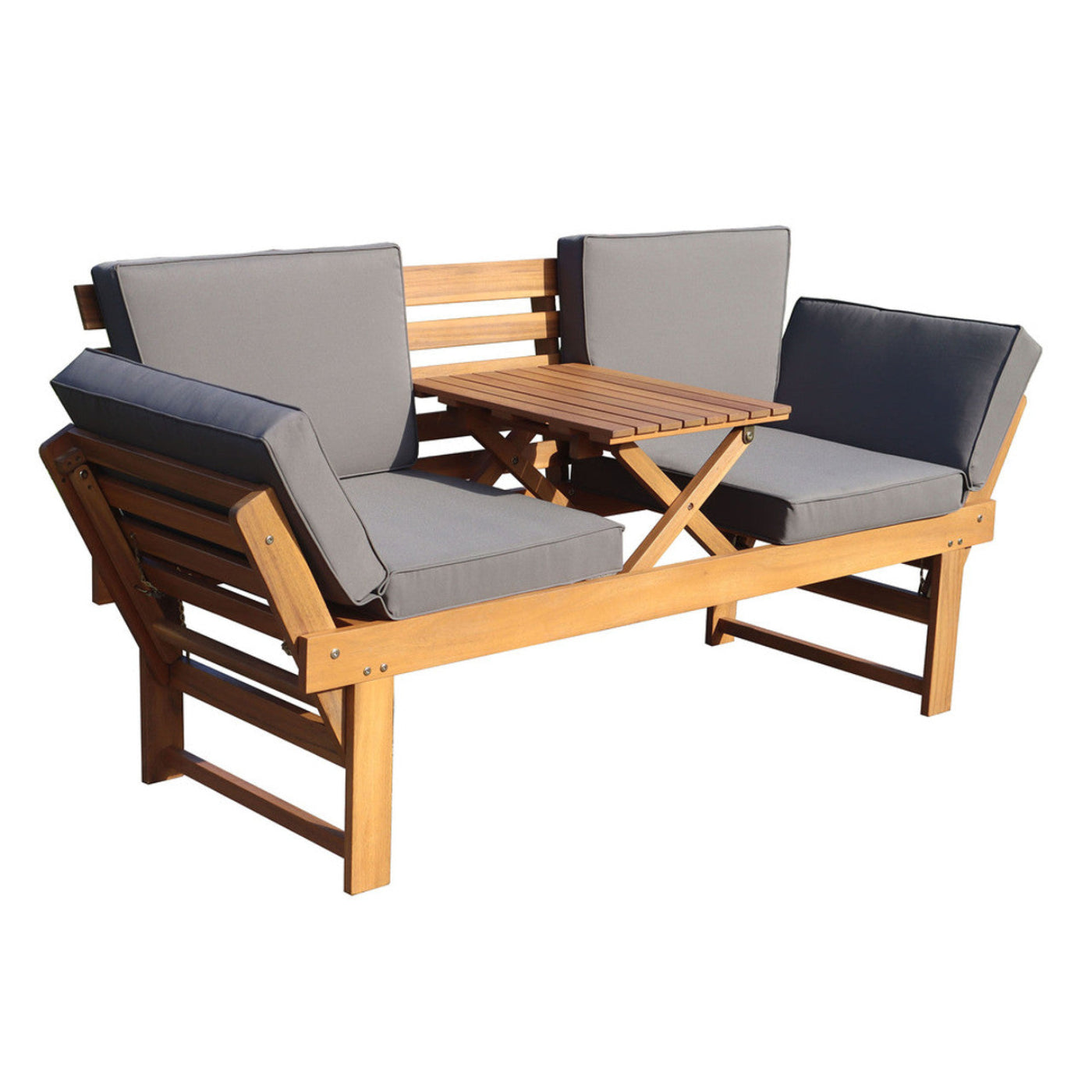 Deko Living Outdoor Acacia Wood Patio Bench/Lounge with Fold Down Center Table & Side Panels  - COP20209