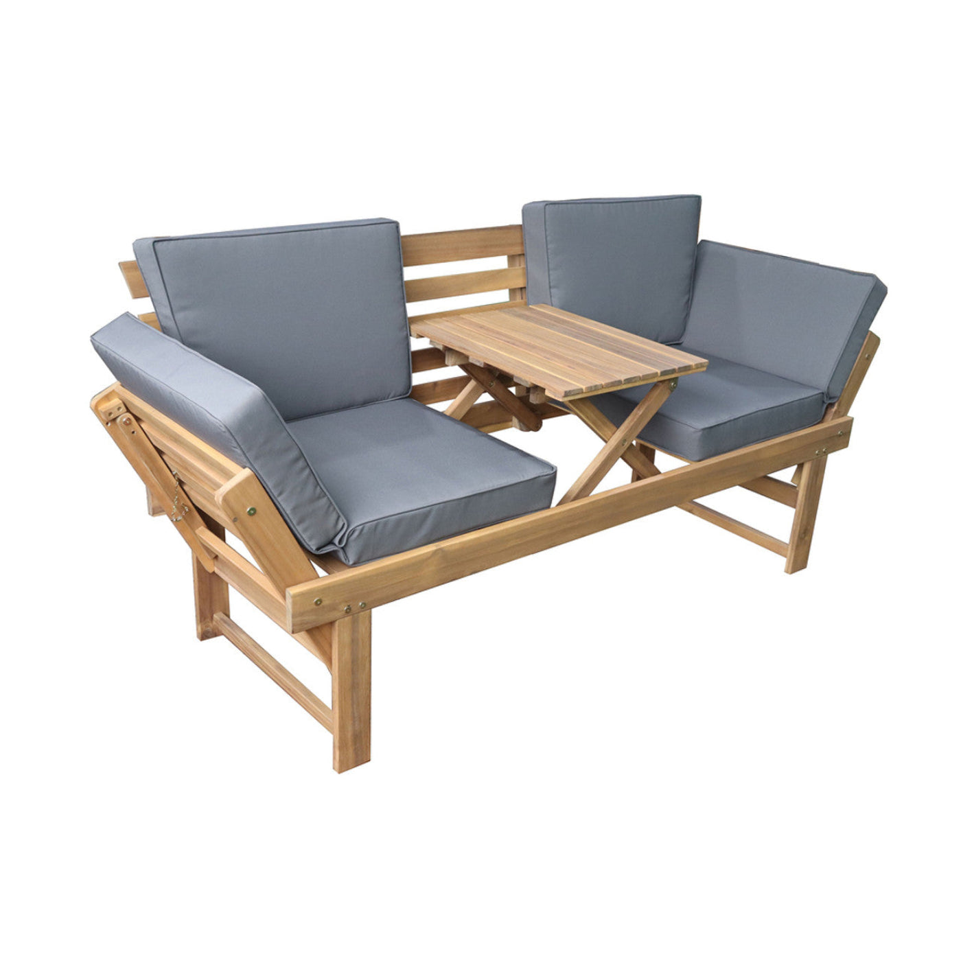 Deko Living Outdoor Acacia Wood Patio Bench/Lounge with Fold Down Center Table & Side Panels  - COP20209