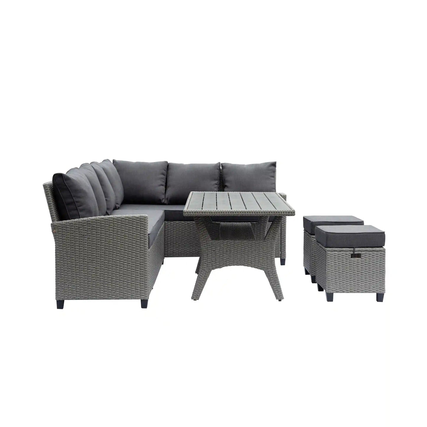 Deko Living Outdoor Wicker Patio Sectional Sofa & Ottoman Set with Table  - COP30006
