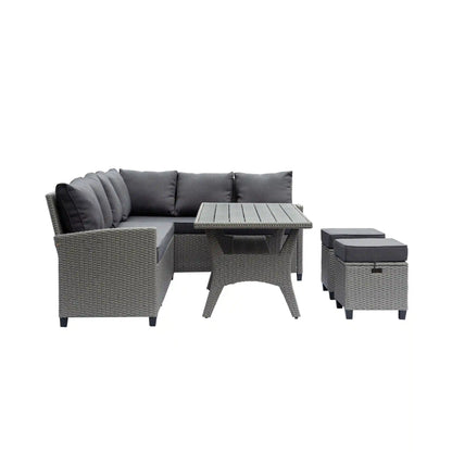 Deko Living Outdoor Wicker Patio Sectional Sofa & Ottoman Set with Table  - COP30006