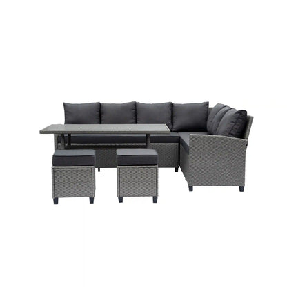 Deko Living Outdoor Wicker Patio Sectional Sofa & Ottoman Set with Table  - COP30006