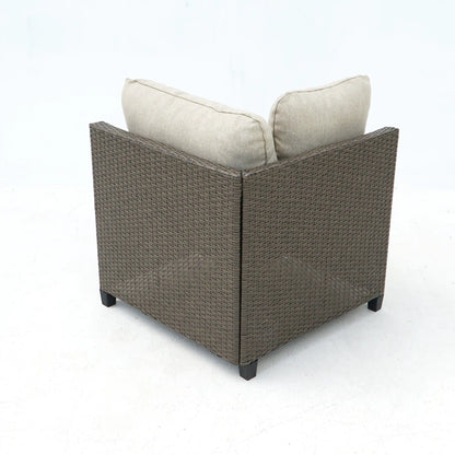 Deko Living 8 Piece Brown Outdoor Sectional Wicker Sofa Chairs and Tables  with Interchangable Beige and Red Cushion Covers  - COP30011