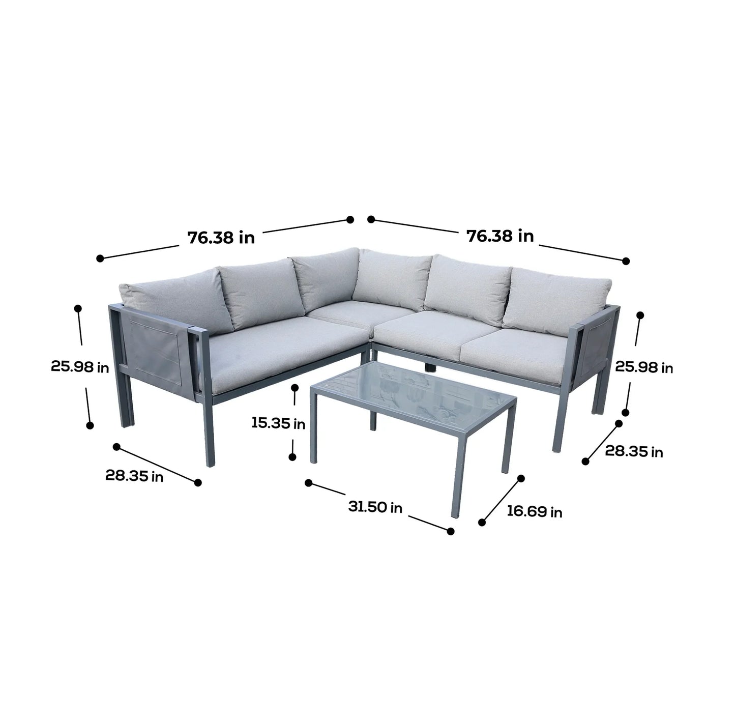 Deko Living 5 Piece Seating Outdoor Gray Sofa and Table Set  - COP30016