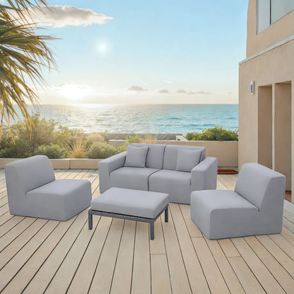 Deko Living 4 Piece Seating Gray Outdoor Compressed Foam Sectional Sofas and Ottoman Set  - COP30017