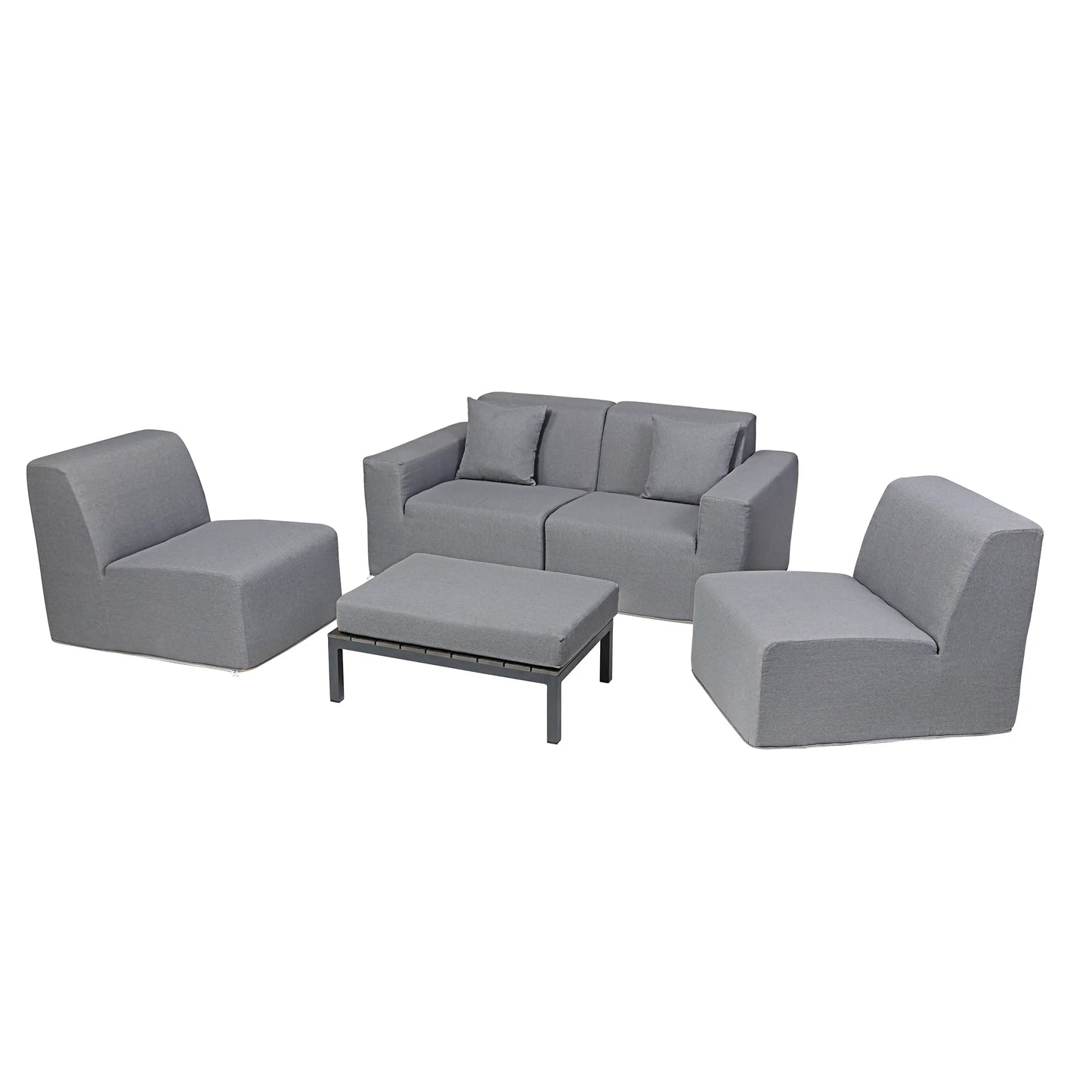 Deko Living 4 Piece Seating Gray Outdoor Compressed Foam Sectional Sofas and Ottoman Set  - COP30017