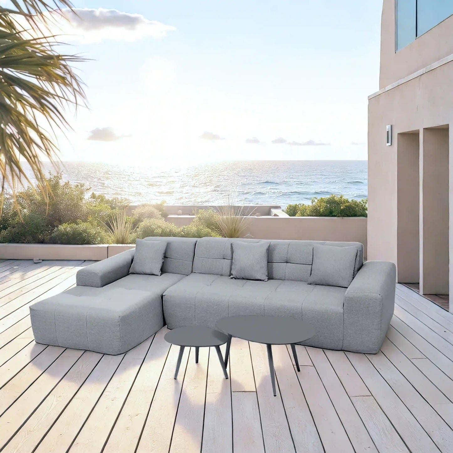 Deko Living 4 Piece Gray Outdoor Compressed Foam Sectional Sofa Lounger and Table Set  - COP30018