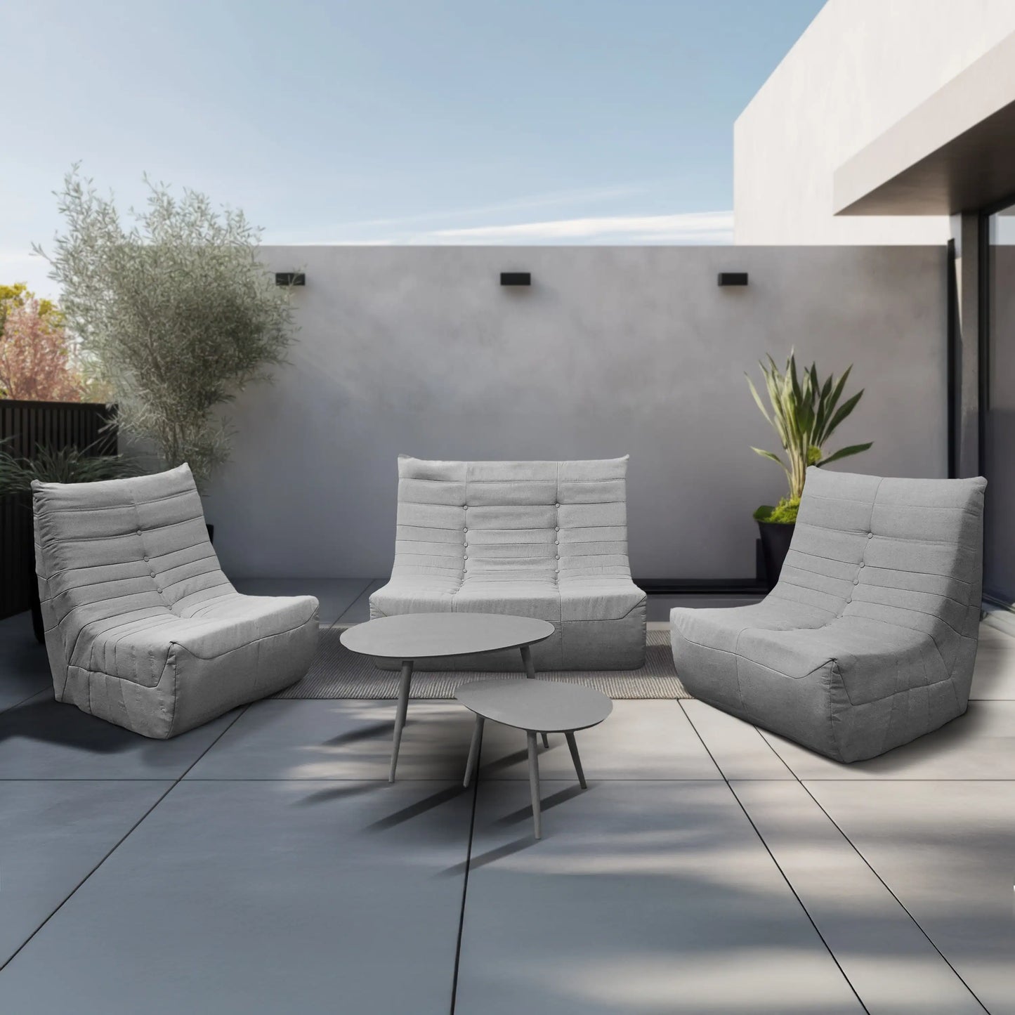 Deko Living 5 Piece Gray Outdoor Compressed Foam Loveseat Sofa Chairs and Table Set  - COP30019