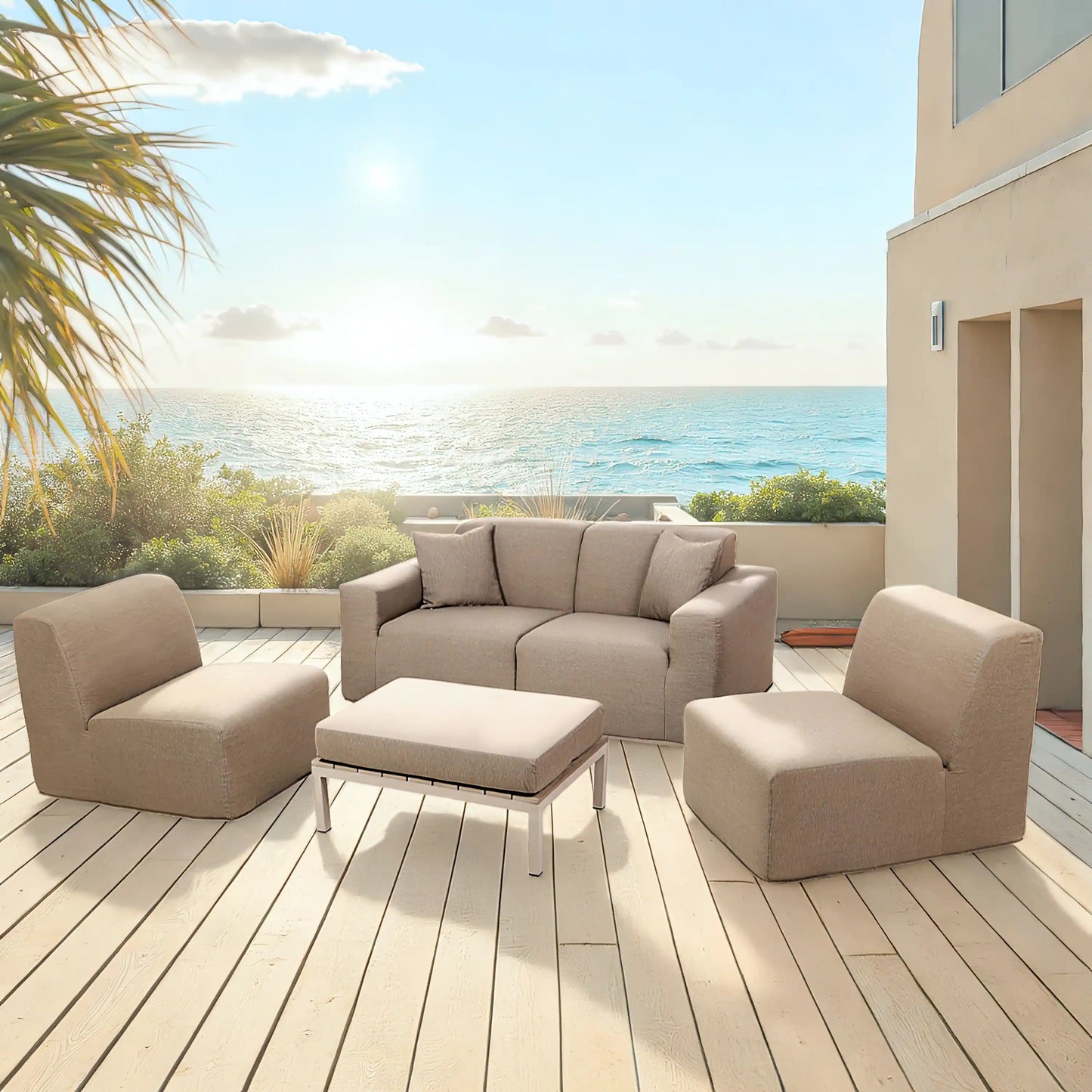 Deko Living 4 Piece Seating Brown Outdoor Compressed Foam Sectional Sofas and Ottoman Set  - COP30117