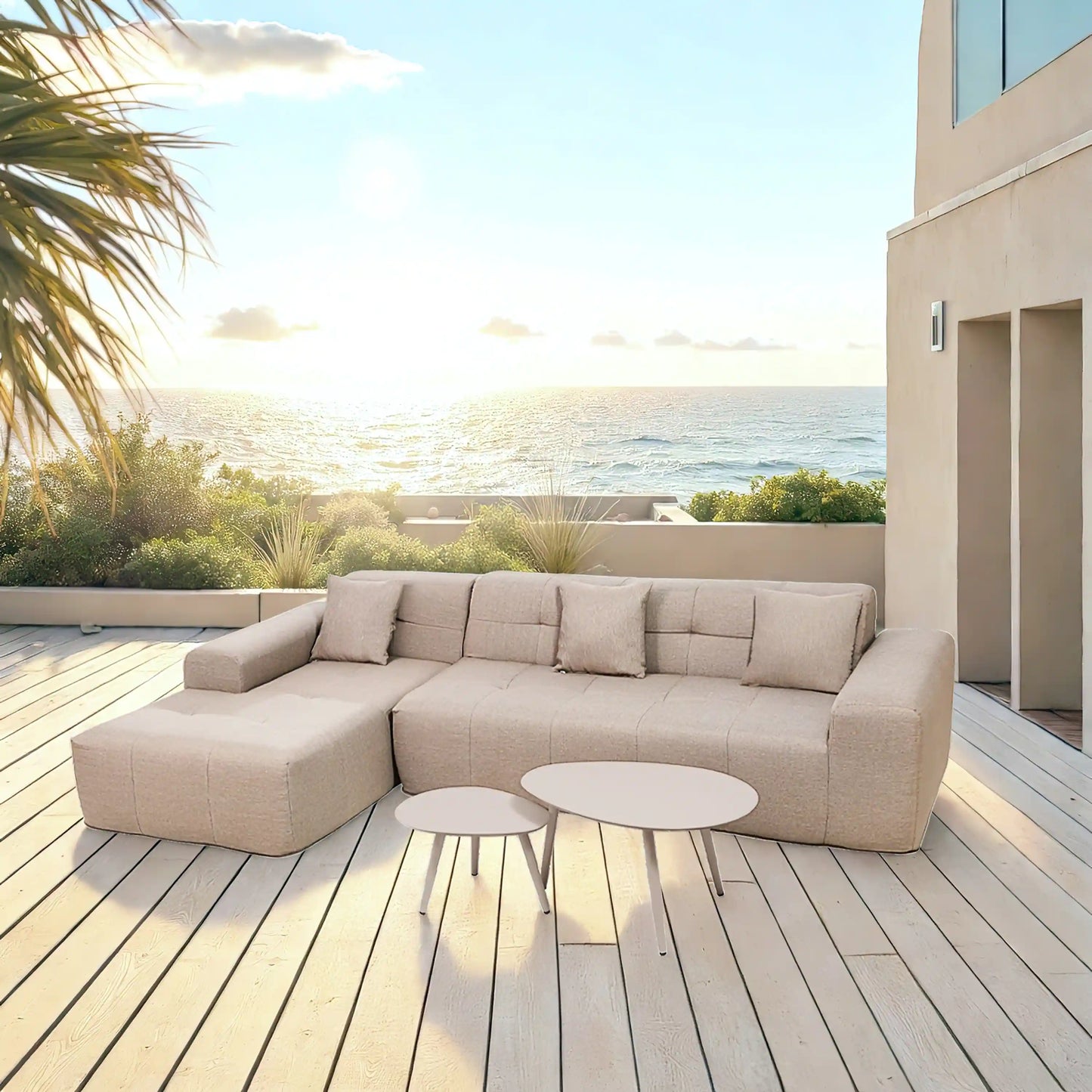 Deko Living 4 Piece Brown Outdoor Compressed Foam Sectional Sofa Lounger and Table Set  - COP30118