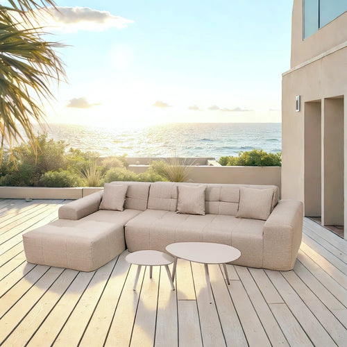 Deko Living 4 Piece Brown Outdoor Compressed Foam Sectional Sofa Lounger and Table Set  - COP30118