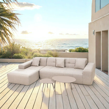 Deko Living 4 Piece Beige Outdoor Compressed Foam Sectional Sofa Lounger and Table Set  - COP30218