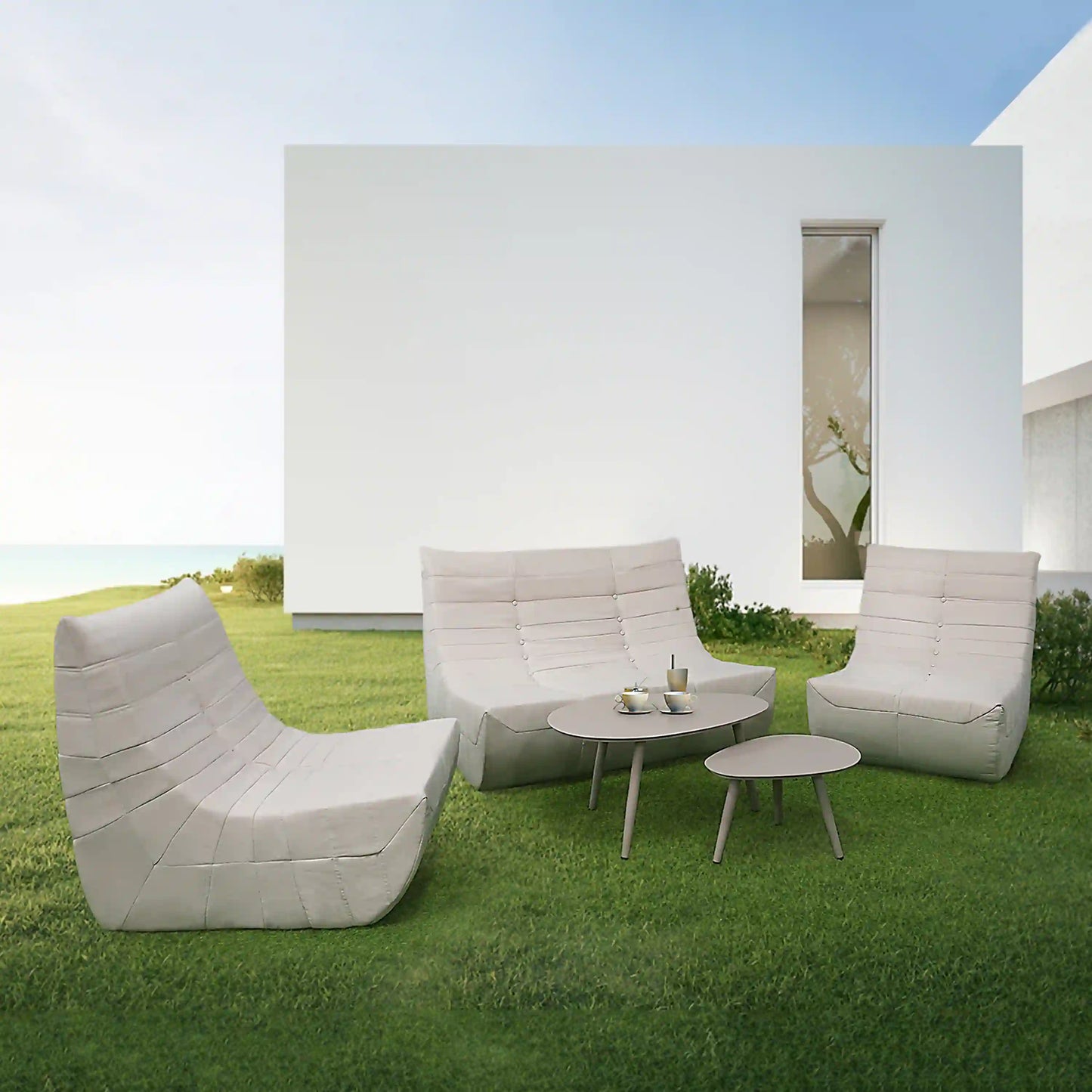 Deko Living 5 Piece Beige Outdoor Compressed Foam Loveseat Sofa Chairs and Table Set  - COP30219