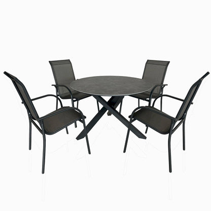 Deko Living 4 Piece Seating Grey Outdoor Aluminum Round Patio Dining Table and Stackable Chairs Set  - COP30704
