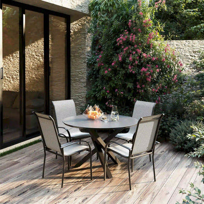 Deko Living 4 Piece Seating Grey Outdoor Aluminum Round Patio Dining Table and Stackable Chairs Set  - COP30704