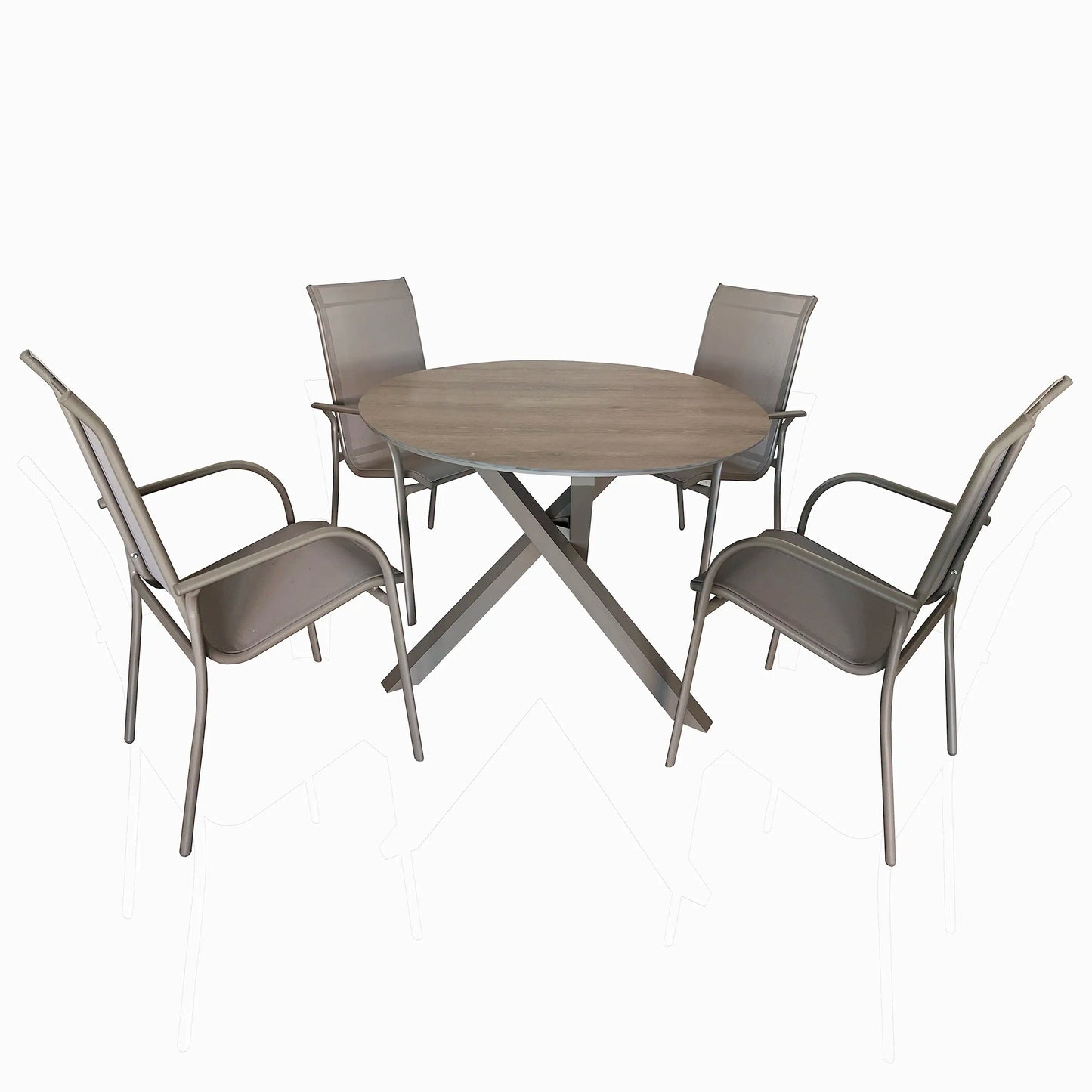 Deko Living 4 Piece Seating Champagne Outdoor Aluminum Round Patio Dining Table and Stackable Chairs Set  - COP30804