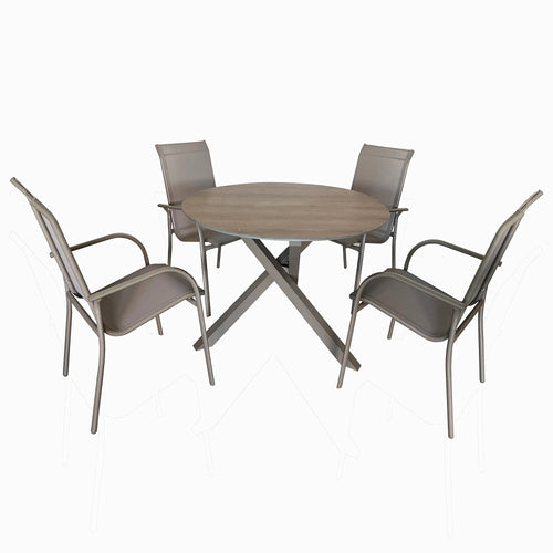Deko Living 4 Piece Seating Champagne Outdoor Aluminum Round Patio Dining Table and Stackable Chairs Set  - COP30804