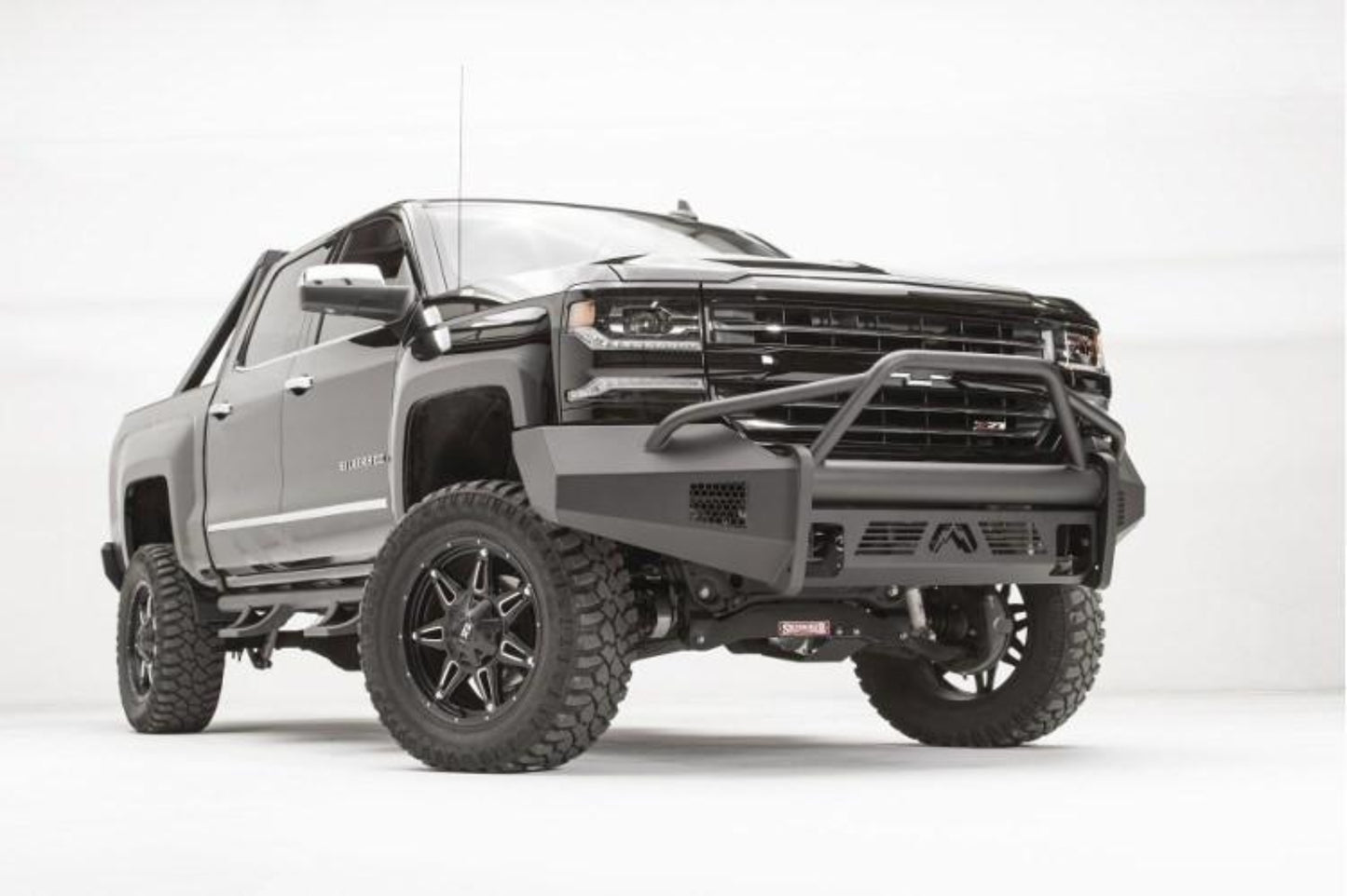 Fab Fours CS16-R3862-1 Chevy Silverado 1500 2016-2018 Black Steel Elite Front Bumper Pre-Runner Guard with Tow Hooks