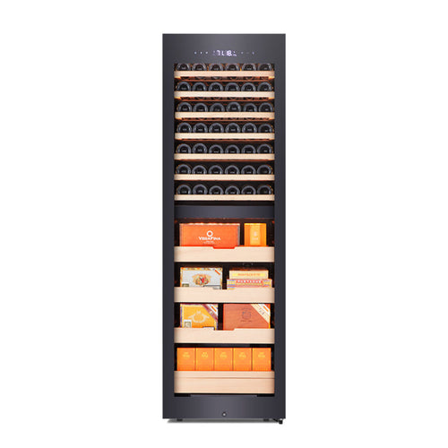 Afidano 42 Bottle & 1250 Cigar Dual Zone Combo Cabinet, Spanish Cedar Shelves & Glass Door Display - CWC-268C2