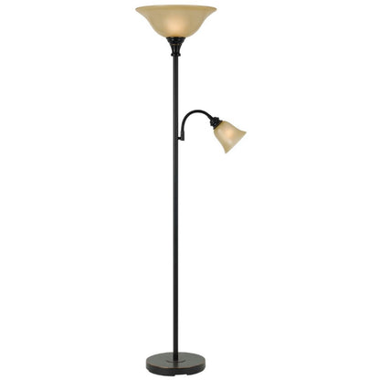 Cal Lighting Metal Torchiere Floor Lamp with Reading Lamp in Dark Bronze with Smoked Glass Shades - BO-2391TR-DB
