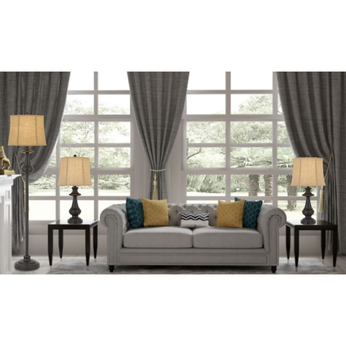 Cal Lighting Rustic Lamp Set with 1 Floor Lamp and 2 Table Lamps - BO-2962-3
