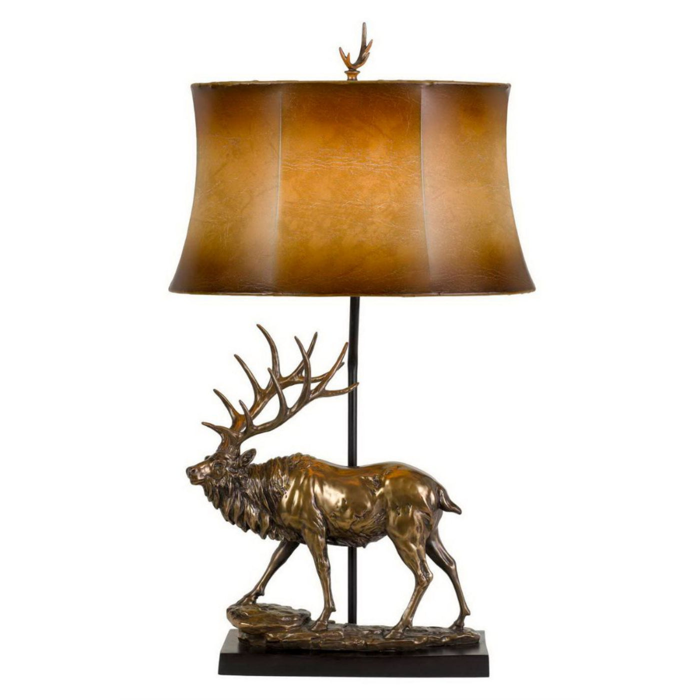 Cal Lighting 3-Way Deer Resin Table Lamp with Leatherette Shade in Antique Bronze - BO-2807TB