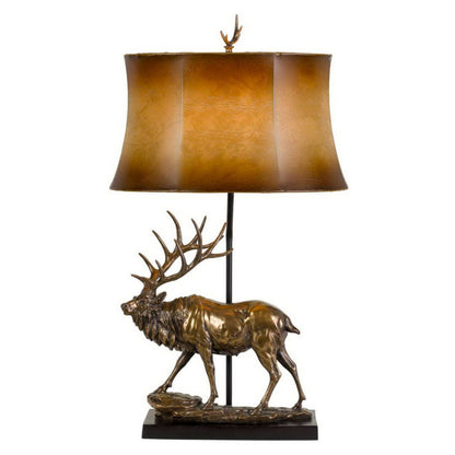 Cal Lighting 3-Way Deer Resin Table Lamp with Leatherette Shade in Antique Bronze - BO-2807TB