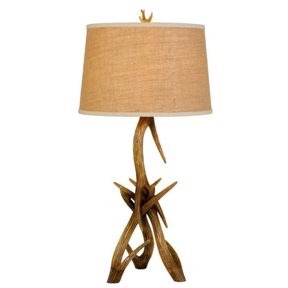 Cal Lighting 3-Way Drummond Rustic Antler Resin Table Lamp with Burlap Shade - BO-2806TB