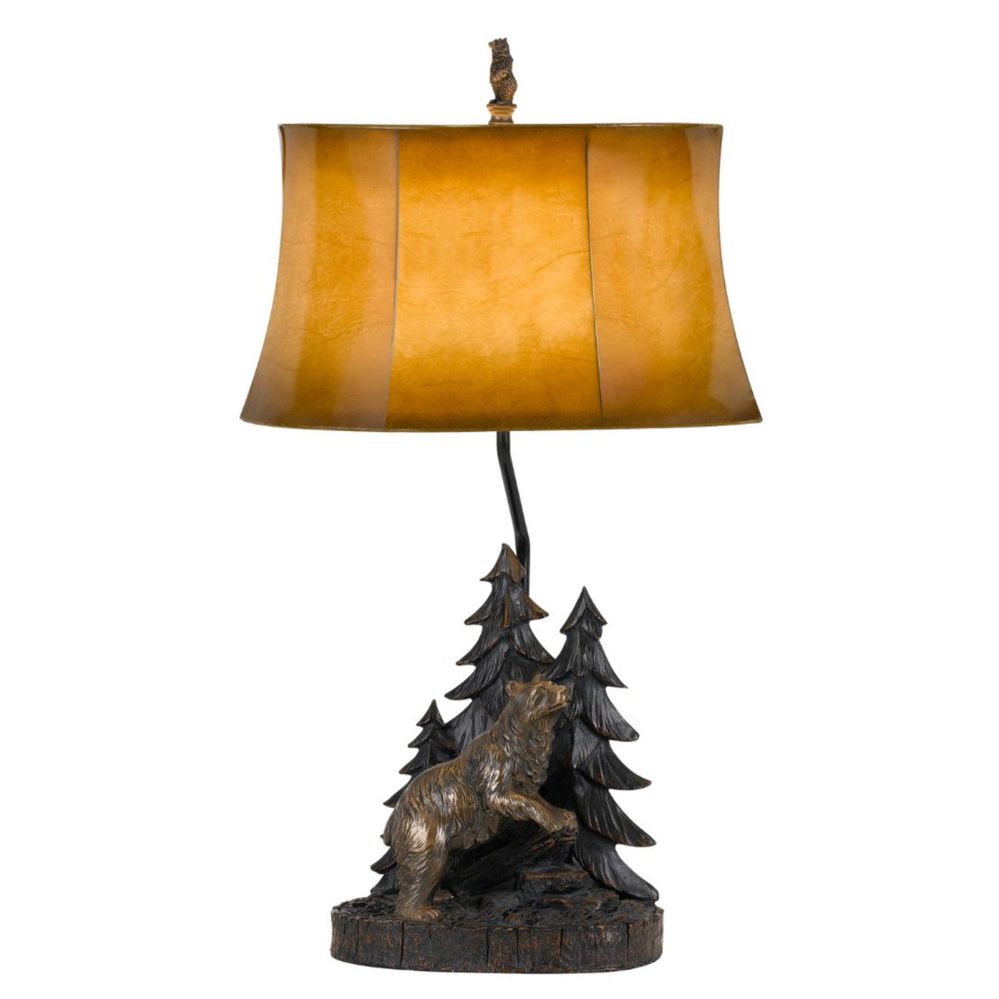 Cal Lighting 3-Way Forest and Bear Resin Table Lamp with Leatherette Shade - BO-2733TB