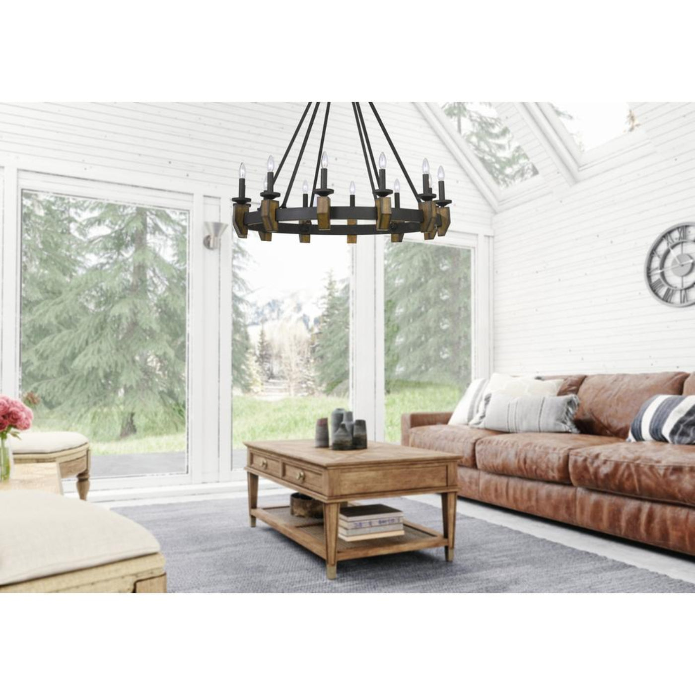 Cal Lighting Cruz 12-Light Rustic Metal and Wood Chandelier in Warm Bronze - FX-3517-12