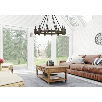 Cal Lighting Cruz 12-Light Rustic Metal and Wood Chandelier in Warm Bronze - FX-3517-12