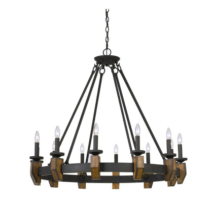 Cal Lighting Cruz 12-Light Rustic Metal and Wood Chandelier in Warm Bronze - FX-3517-12