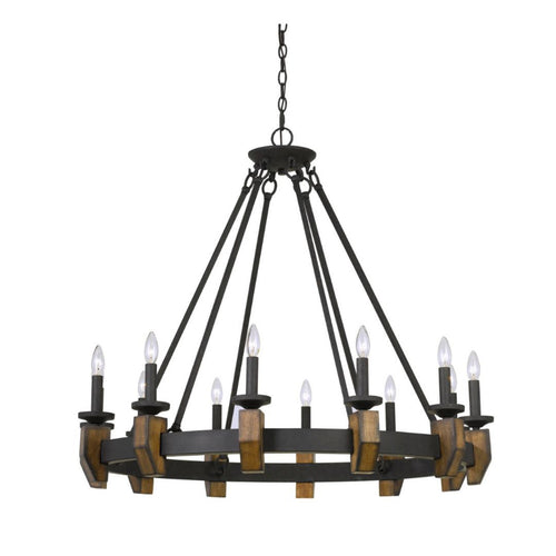 Cal Lighting Cruz 12-Light Rustic Metal and Wood Chandelier in Warm Bronze - FX-3517-12