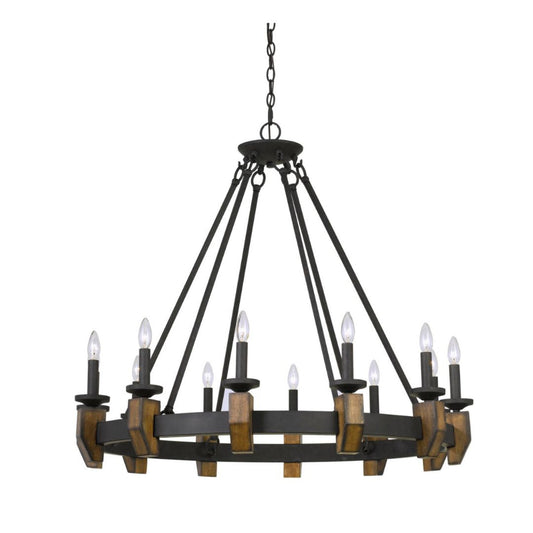 Cal Lighting Cruz 12-Light Rustic Metal and Wood Chandelier in Warm Bronze - FX-3517-12