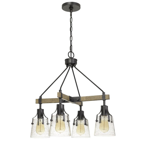 Cal Lighting Aosta 4-Light Metal Chandelier with Bubbled Glass Shades in Dark Iron and Wood - FX-3735-4