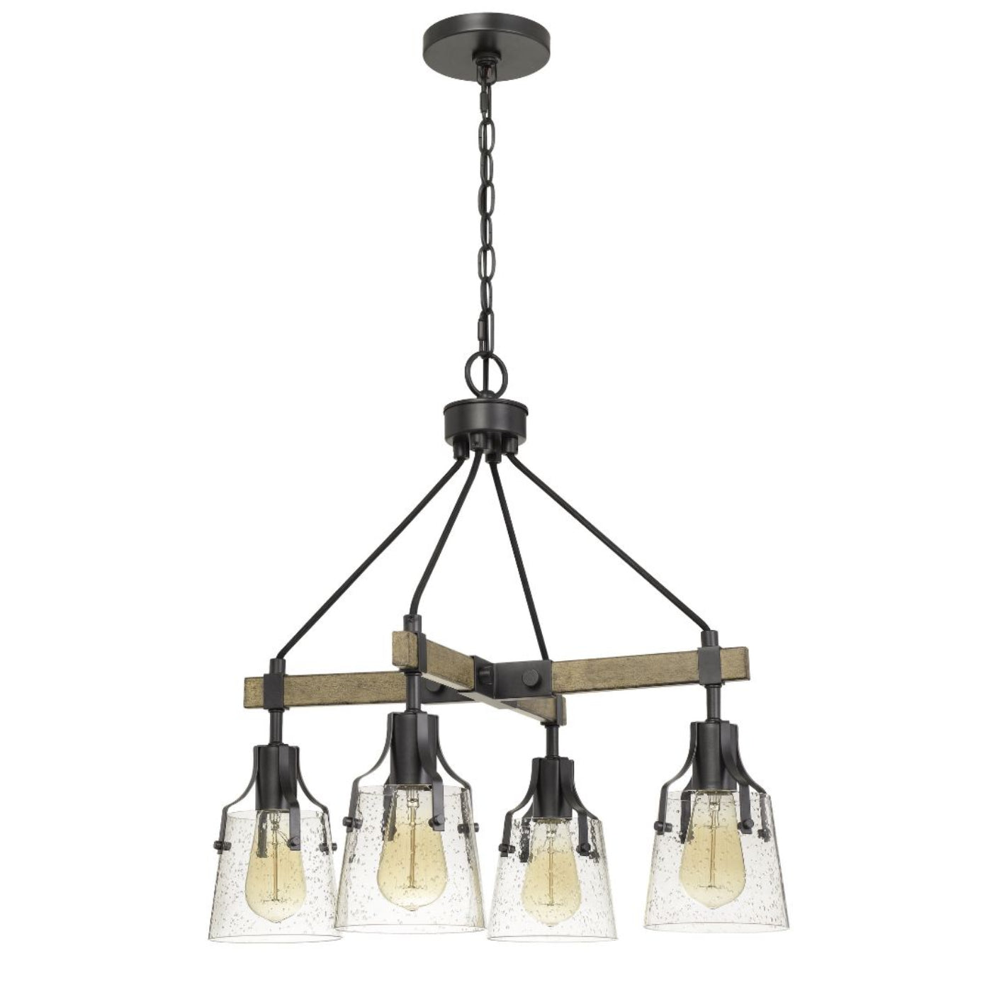 Cal Lighting Aosta 4-Light Metal Chandelier with Bubbled Glass Shades in Dark Iron and Wood - FX-3735-4