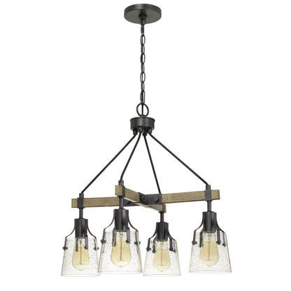 Cal Lighting Aosta 4-Light Metal Chandelier with Bubbled Glass Shades in Dark Iron and Wood - FX-3735-4