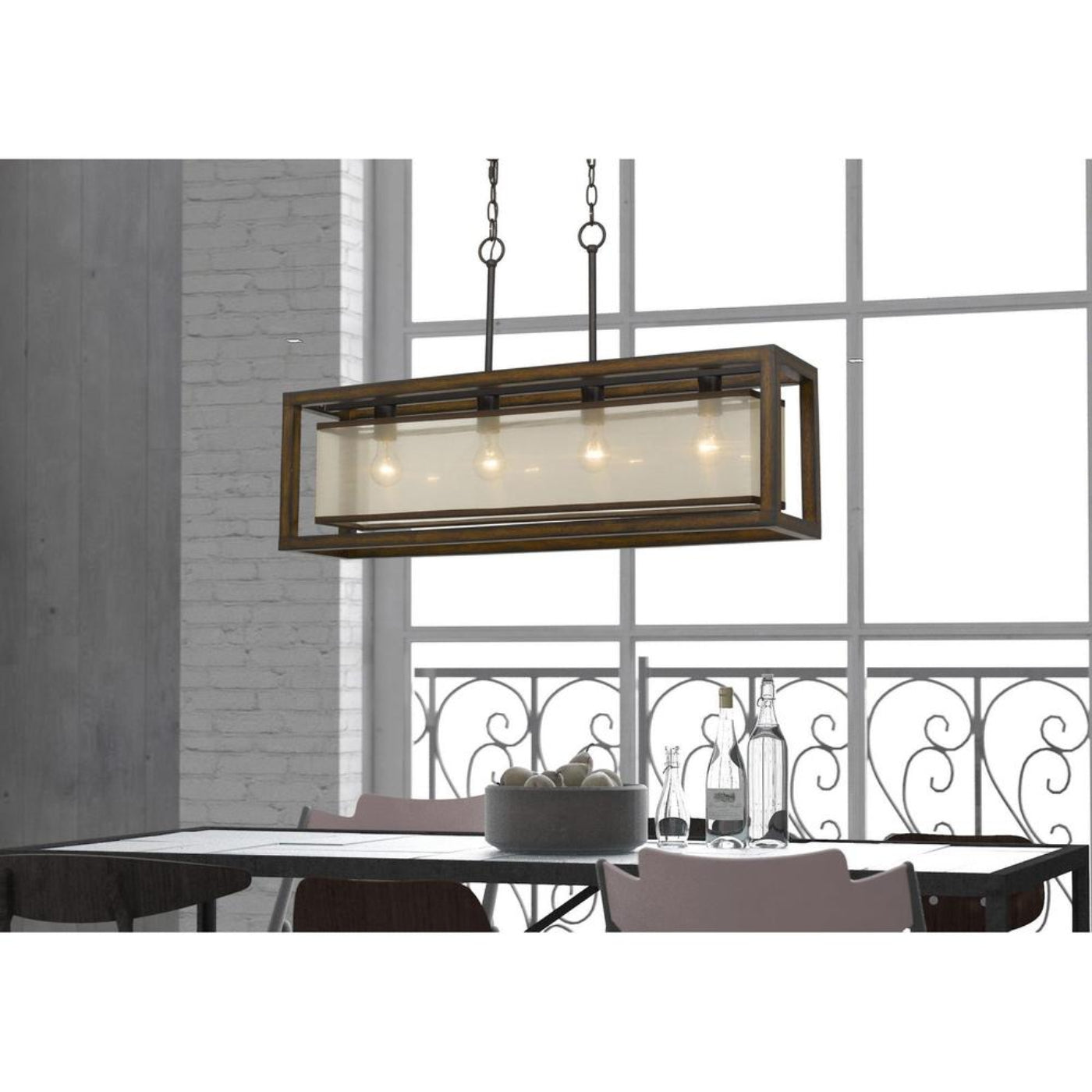 Cal Lighting 4-Light Rubber Wood Rectangular Island Chandelier with Organza Shade - FX-3536-4H