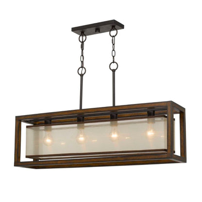 Cal Lighting 4-Light Rubber Wood Rectangular Island Chandelier with Organza Shade - FX-3536-4H