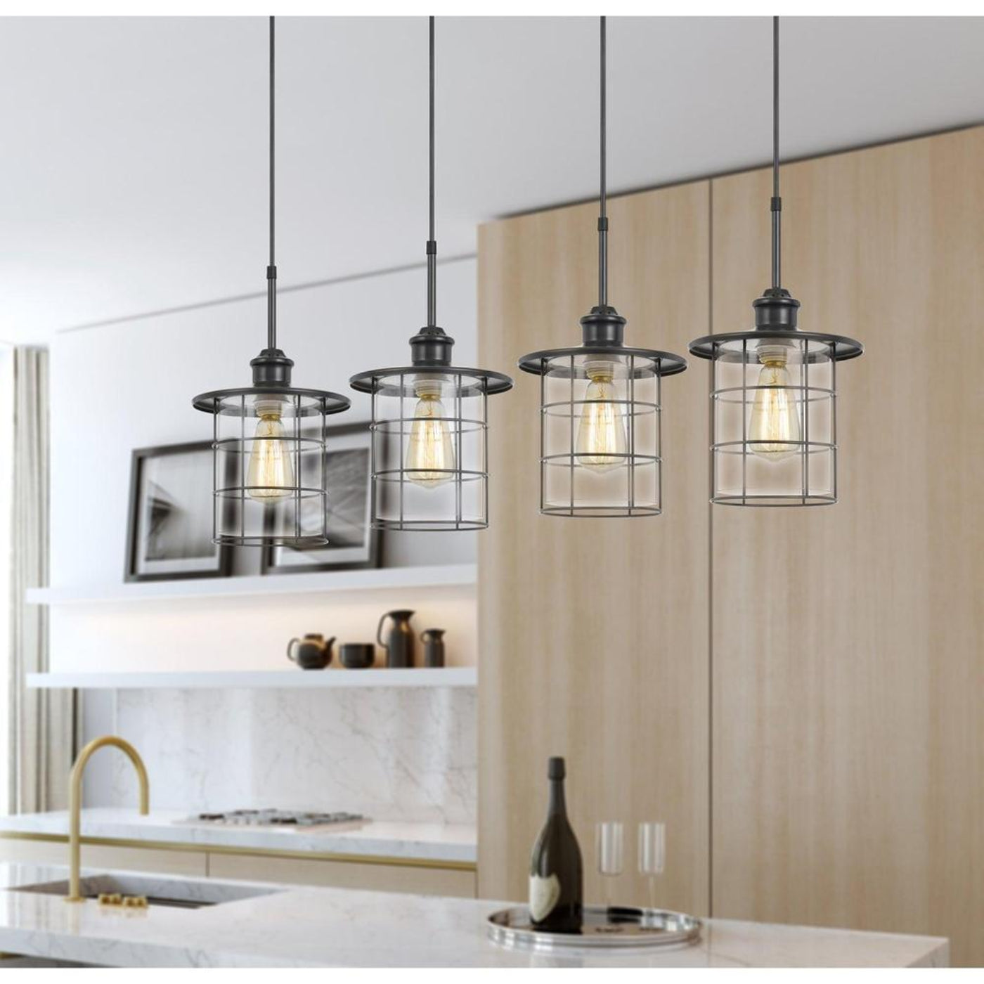 Cal Lighting Silverton 4-Light Metal and Glass Lantern Pendant Light with Edison Bulbs - FX-2668-4P