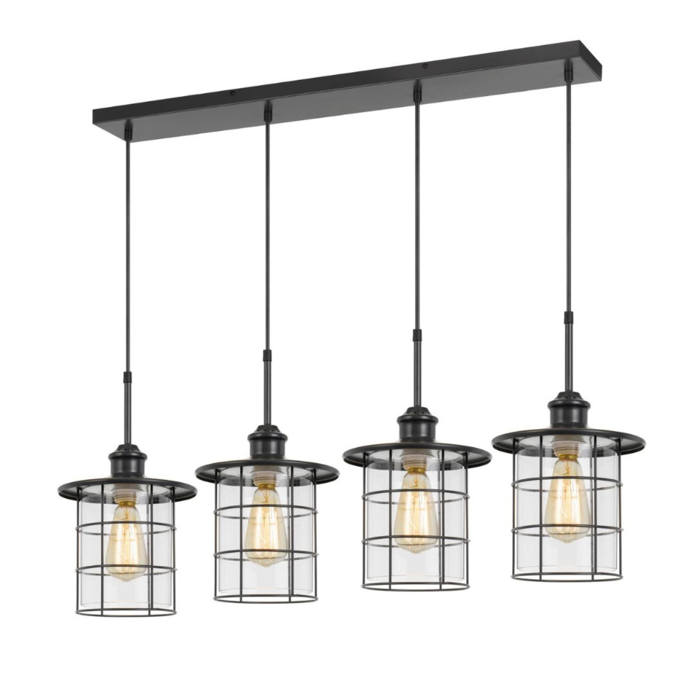 Cal Lighting Silverton 4-Light Metal and Glass Lantern Pendant Light with Edison Bulbs - FX-2668-4P