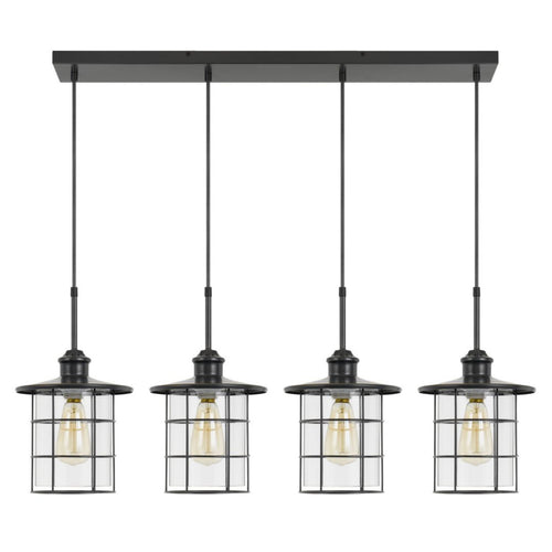 Cal Lighting Silverton 4-Light Metal and Glass Lantern Pendant Light with Edison Bulbs - FX-2668-4P