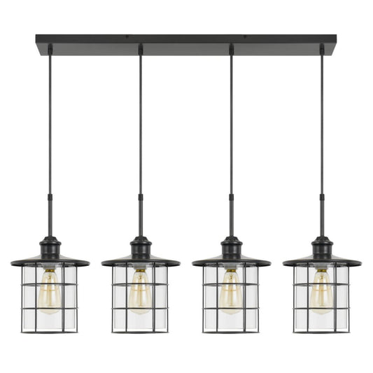 Cal Lighting Silverton 4-Light Metal and Glass Lantern Pendant Light with Edison Bulbs - FX-2668-4P