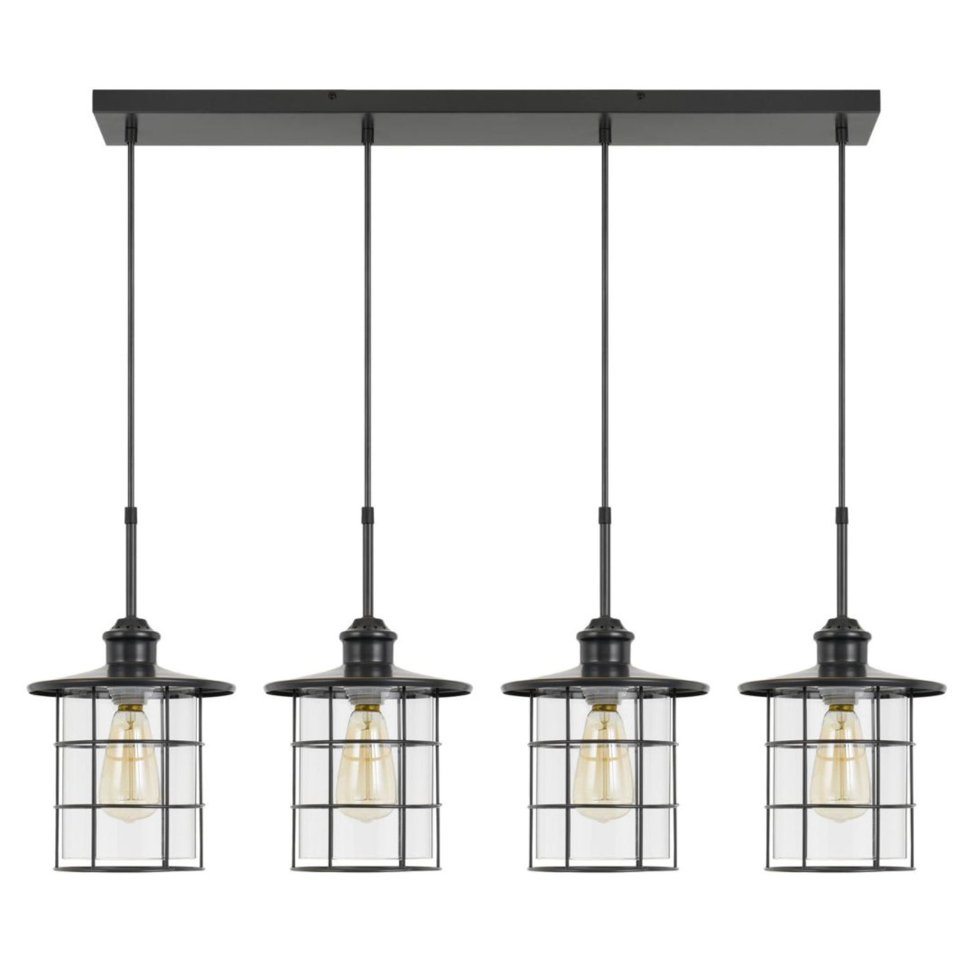 Cal Lighting Silverton 4-Light Metal and Glass Lantern Pendant Light with Edison Bulbs - FX-2668-4P